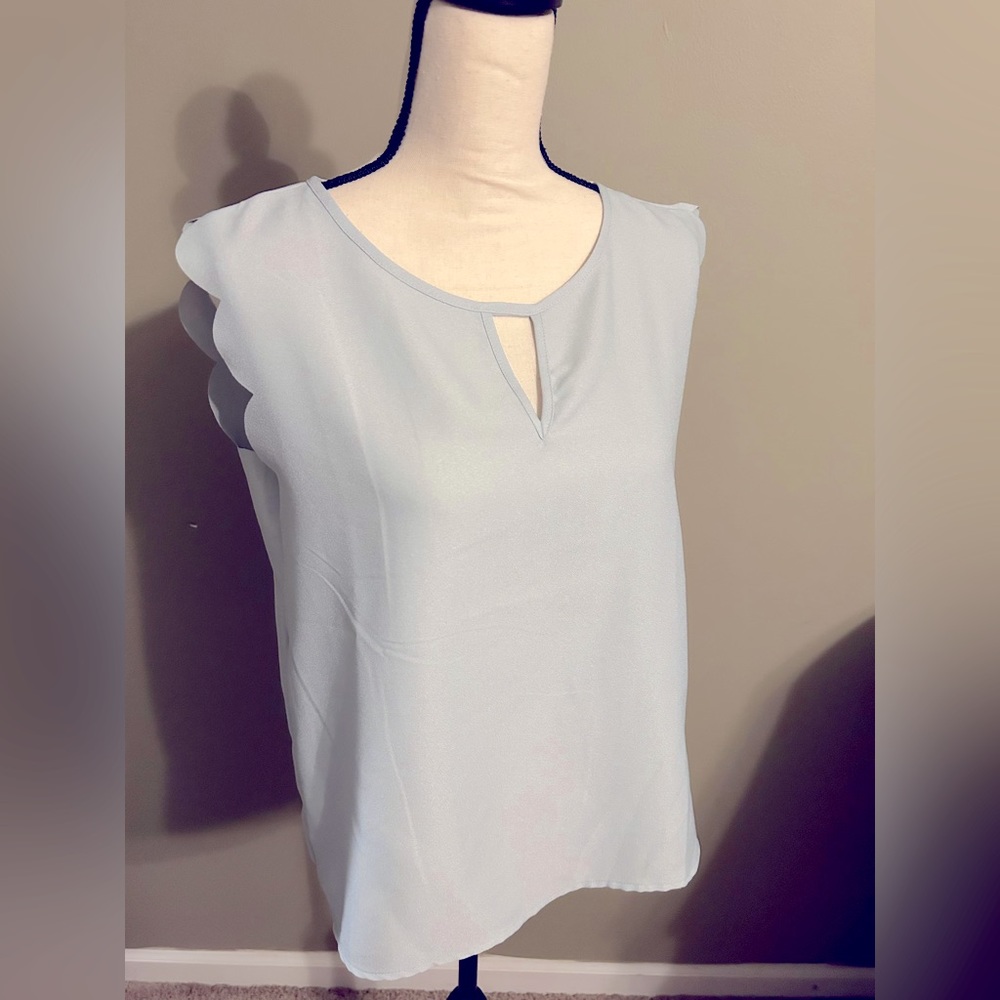 SHEIN blue-grey scalloped trim blouse